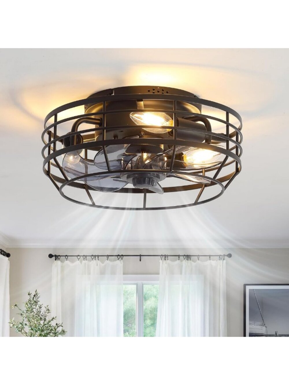 Stylish Bladeless Ceiling Fan with Light, Remote Control, 6 Speeds, 12" Flush